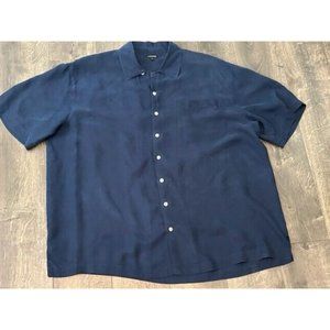 J. Peterman Mens Button Up Short Sleeve Shirt Navy Blue XL Extra Large